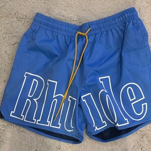 Rhude Vibrant Blue Swim Trunks with Yellow Accent